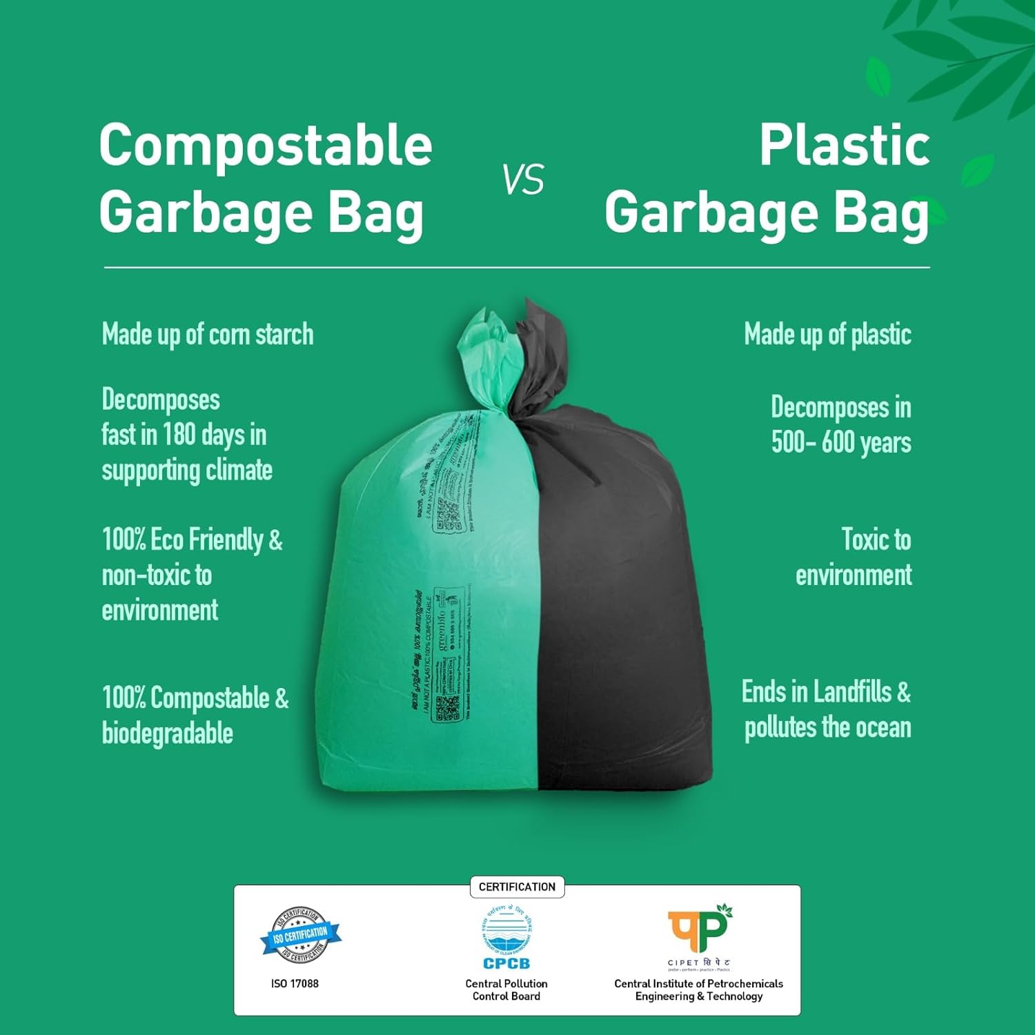 Greenbio Eco - Friendly Garbage Bags | Compostable | Biodegradable | Dustbin Trash | Eco - Friendly Trash Bags | Garbage Bags Used in Hotels, Offices and Kitchen - Greenbio